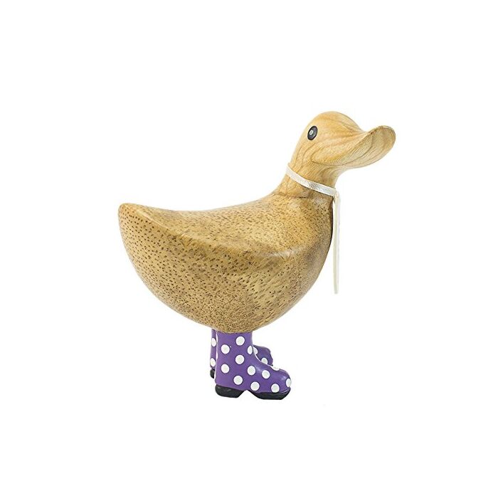 DCUK Natural Wooden Ducky Spotted Welly Boots (Purple)-1